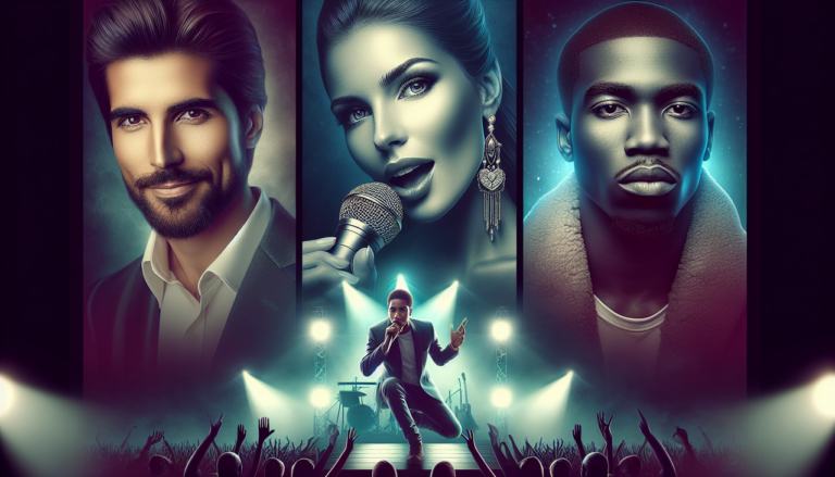 Chanteur en O : Olivier Bas, Olivia Ruiz et Orelsan sur scène avec fans en arrière-plan.