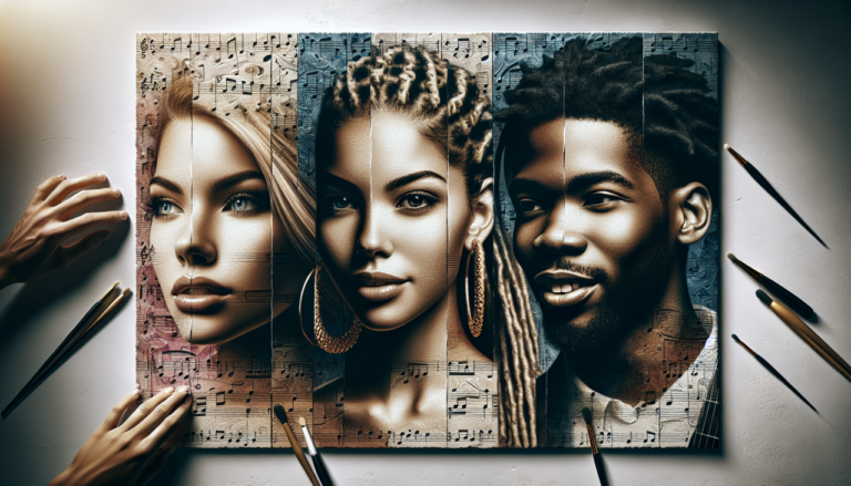Chanteur en T - Collage hyper-réaliste de Taylor Swift, The Weeknd et Tina Turner avec détails et lumière naturelle.