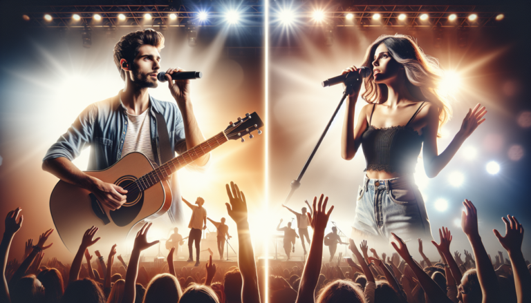 Chanteur en Y & Yelle sur scène : Yannick Noah & Yelle chantent animés par le public en concert.